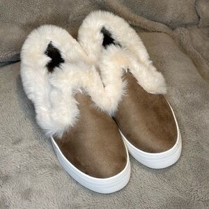 JustFab Brown Faux Fur Lined Sneakers